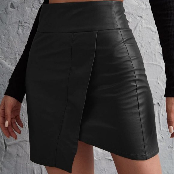 Luxe Wide waist vegan leather mini bodycon Skirt - Picture 10 of 14